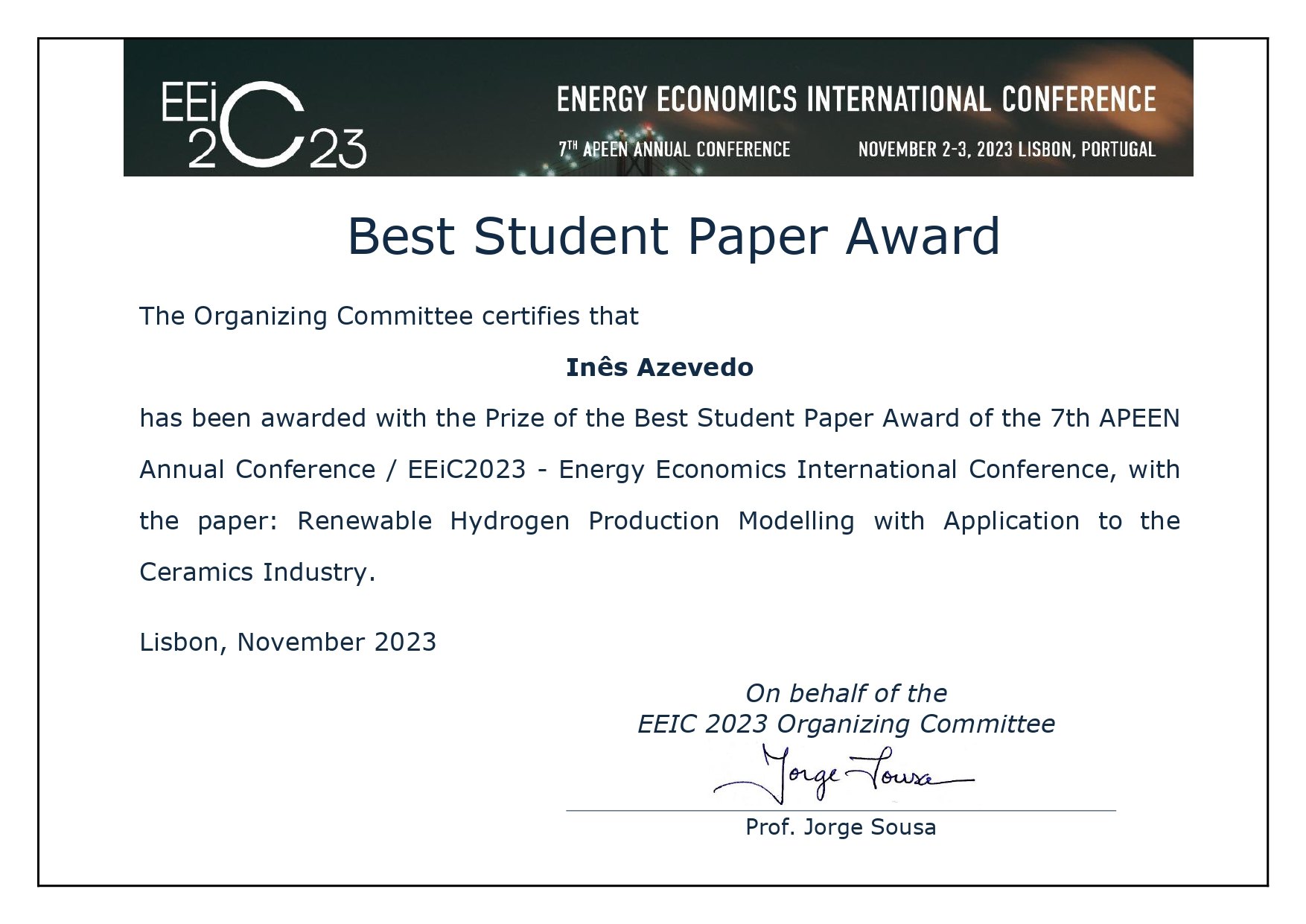 Certificado – Best Student